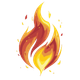 En bild på logotypen med en animerad bild på en eld flamma som är röd och gul